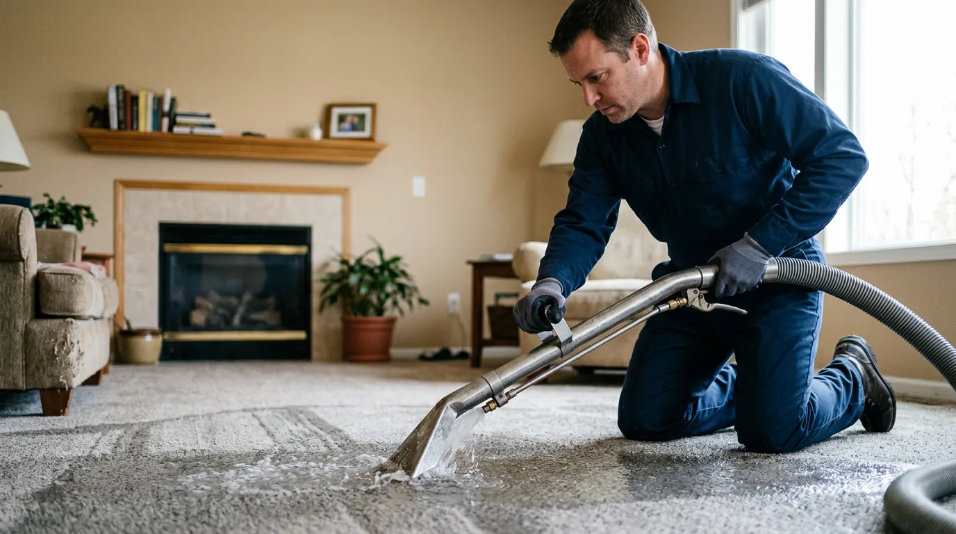 Water damage restoration technician working near Laurel, NY